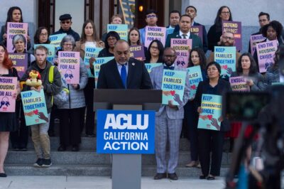 An ACLU CALIFORNIA ACTION protest and press conference.
