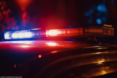 Close-up shot of police car siren lights.